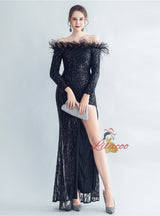 Long Sleeve Sequins Mermaid Prom Dress