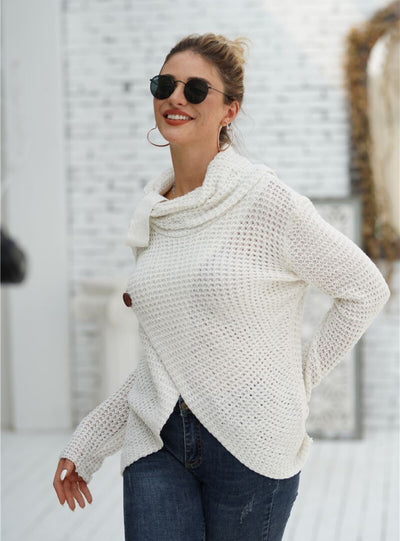 High-necked Long-sleeved Loose Cardigan Sweater