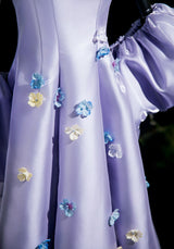 Purple Satin Strapless 3D Flower Prom Dress