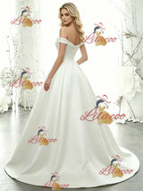 White Satin Off the Shoulder Wedding Dress
