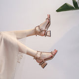 Square-headed Rivet Thick Heel Sandals