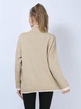 Pile Neck Elastic Knitted Loose Pullover Shirt