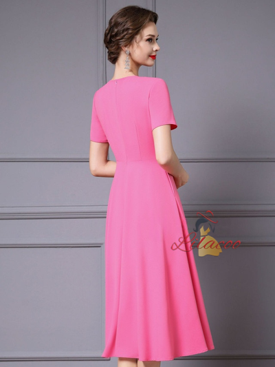 Pink Short Sleeve Beading Mother Of The Bride Dress