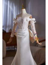 White Mermaid Long Sleeve Lace Wedding Dress