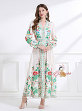 Palace V-neck Breasted Long Printed Dress