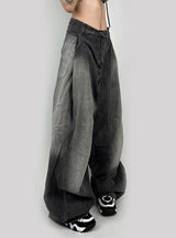 Loose Pleated Denim Wide-leg Pants