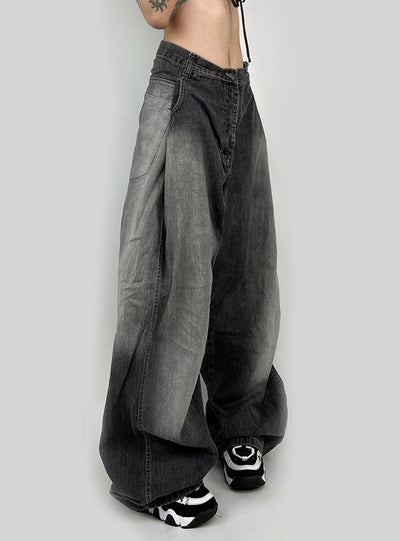 Loose Pleated Denim Wide-leg Pants