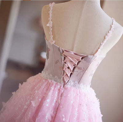 Pink Tulle Sequins Straps Butterfly Homecoming Dress