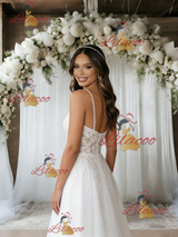 White Tulle Lace V-neck Wedding Dress