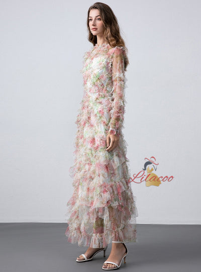 French Floral Long-sleeved Dress