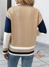 Casual Round Neck Stitching Contrast Sweater