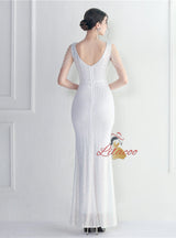 V-neck Sequins Beading Prom Dress