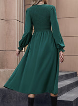 Women Long Sleeve Pleats Dress