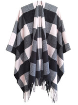Thickened Plaid Fringed Split Shawl