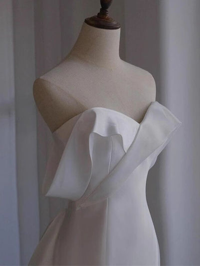 White Mermaid Bow Satin Wedding Dress