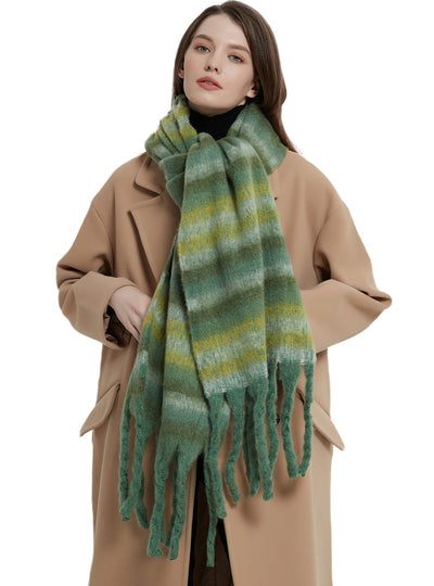 Thickened Thick Fringed Striped Scarf