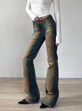 Retro Plant Embroidery High Waist Jeans