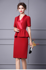 Red V-neck Short Sleeve Mother Of The Bride Dress
