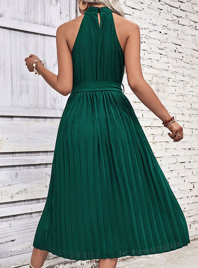 Mid-length Pleated Halter Dress