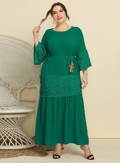 Lace Stitching Flared Sleeve Dress