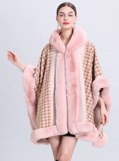 Hooded Loose Jacquard Knitted Cloak Shawl