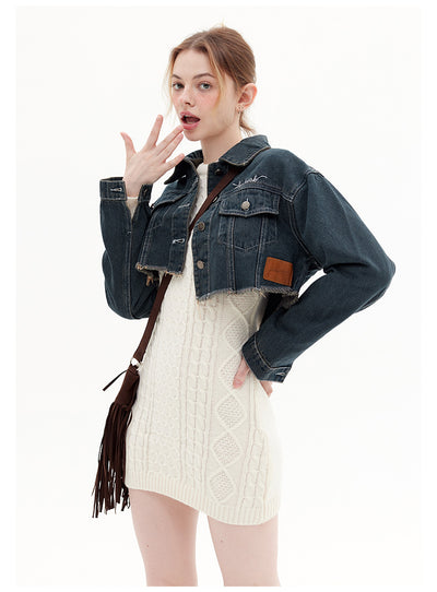 Short Raw Lapels Denim Jacket