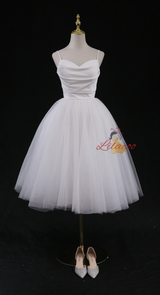 White Tulle Spaghetti Straps Short Wedding Dress