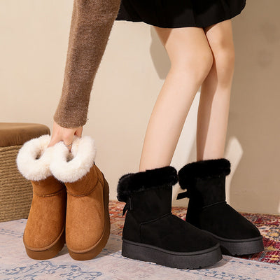 Plush Thick Bow Snow Boots
