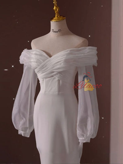 White Mermaid Long Sleeve Wedding Dress