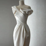 Ivory Satin Pleats Wedding Dress