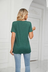 Solid Color Short Sleeve Button V-neck T-shirt