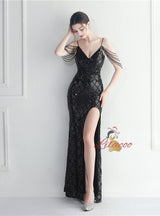 Spaghetti Straps Sequins Beading Prom Dress