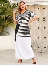 Round Neck Contrast Striped Loose Dress
