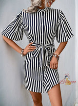 Short Sleeve Vertical Stripe Dress