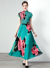 Pleated Slim Printed T-shirt Skirt Two-piece Dress