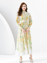 Retro Print Lantern Sleeves Dress