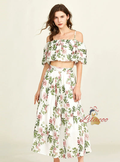 Sling Short-sleeved Shirt Skirt Pinted Suit