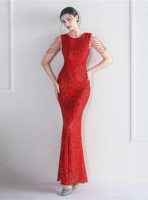 Mermaid Scoop Sequins Sleeveless Beading Prom Dress