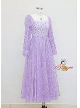 Purple Tulle Long Sleeve Prom Dress