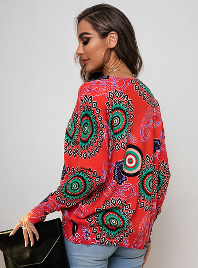 Printed Loose Long-sleeved Round Neck Sweater