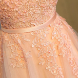 Orange Tulle Appliques V-neck Homecoming Dress