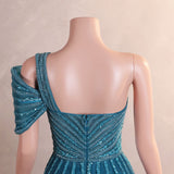 Yellow Tulle One Shoulder Beading Sequins Prom Dress