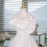 White Satin 3D Flower Wedding Dress