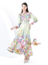 Retro Printed Long Sleeve Dress