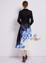 Skinny Contrast Pleated Silm Waist Dress