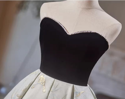Black Velvet Strapless Pearls Homecoming Dress