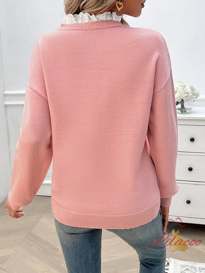 Loose Lace V-neck Shirt Sweater