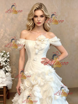 White Tulle Strapless Flower Wedding Dress