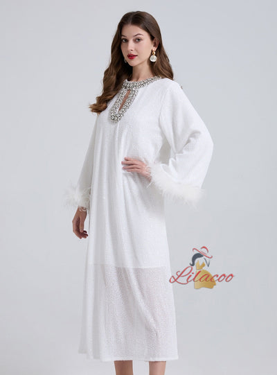 Heavy Industry Beaded Pleated Loose Slim Dress