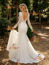 White Mermaid Lace Long Sleeve Wedding Dress